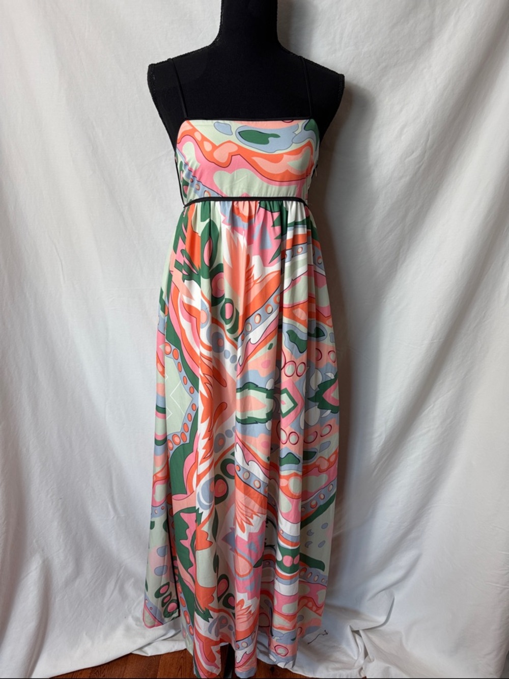 English Factory Coral, Pink & Green Abstract Empire Maxi Dress
